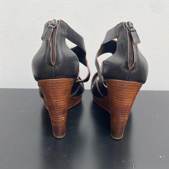 Cole Haan Wedge Heel Sandal Black Leather Open Toe Zipper Gladiator Shoe 9.5 - Picture 6 of 11